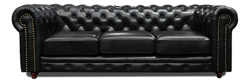 Sofa Piel Genuina - Chesterfield - Conforto Muebles Color Negro