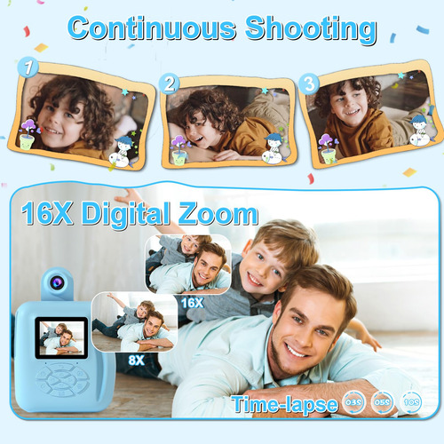Cámara De Impresión Instantánea Gktz Kids 1080p Hd Con Tarje