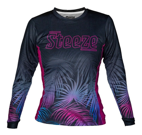 Polera Steeze, Enduro Mtb, Manga Larga, Mujer  Pink Leaves 