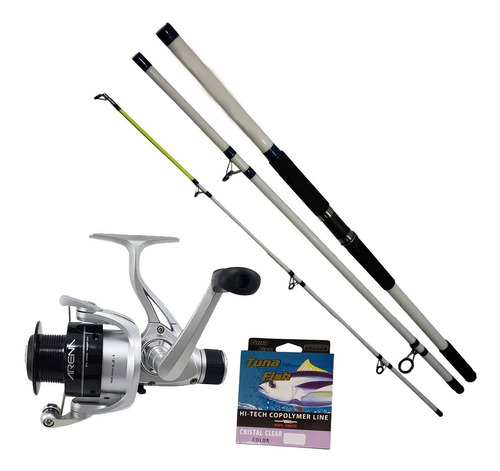 Combo Pesca Costa Lance Caña 420 Reel Tanza Accesorios