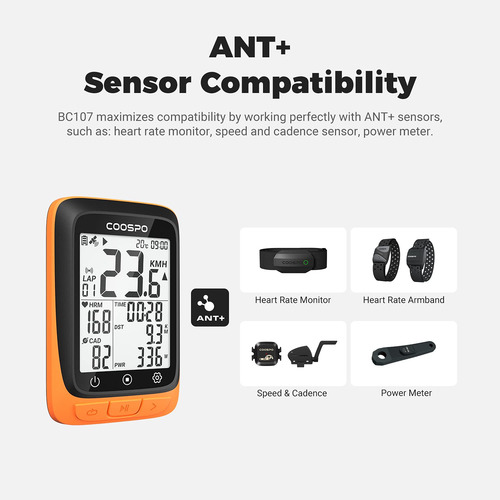 Computadora De Ciclismo Coospo Gps Bluetooth Ant Modelo Lcd Naranja