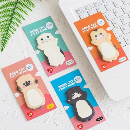 Notas Adhesivas Gato Kawaii Lote De 4 Pzas