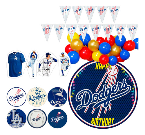 Kit Decoracion Set Globos Cumpleaños Tematica Dodgers