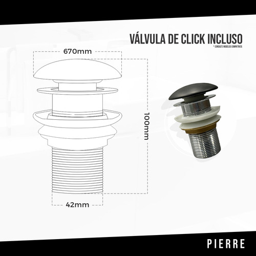 Cuba Louça Pierre Apoio Preta Inowar Banheiro C/ Válvula De Click