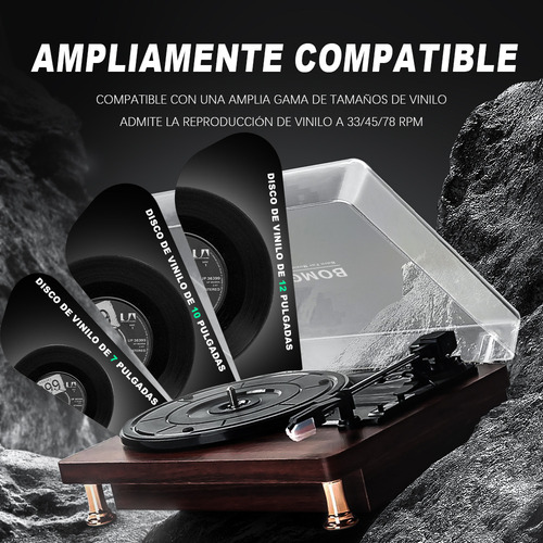 Tocadiscos De Vinilo Retro Portátil Con Bluetooth Bomge