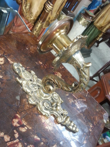 Candelabro De Pared En Bronce Antiguo Macizo Tallado 1 Vela