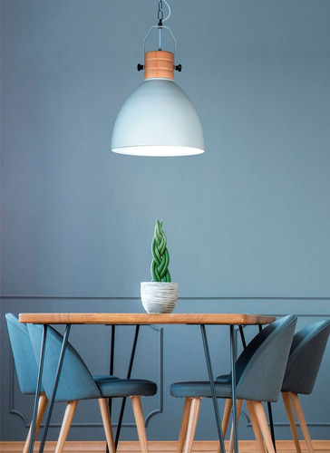 Imagen 3 de 4 de Colgante Burgos Blanco Metal Y Madera 30cm