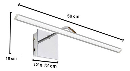 Aplique Pared Movil Cuadra Baños Luz Led Fria 50cm Cromo Gioluce
