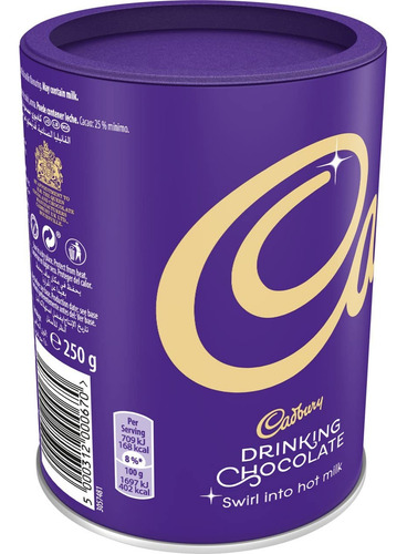 Drinking Chocolate Cadbury con sin agregado lata