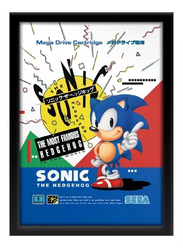 Quadro decorativo com moldura e vidro Sonic Mega Drive pôster