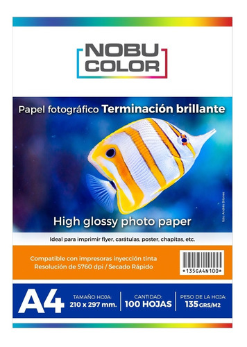 Papel Foto Glossy Brillante Nobucolor A4 135 Gr. 100 Hojas