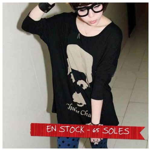 En Stock Abfa Shop Polera Negra Estampado Charlie Charlie