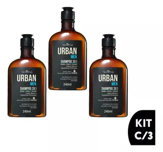 Kit C/ 3 Shampoo Masculino 3×1 240ml Urban Men Farmaervas
