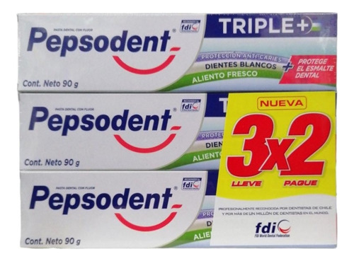 Pack Pasta Dental Pepsodent Triple + 3 Un De 90 G