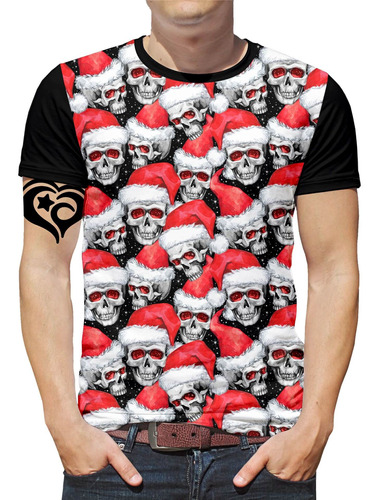 Camiseta De Natal Caveira Masculina Reveillon Blusa