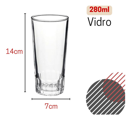 36 Copos 280ml Vidro Agua Suco Atacado Buffet Restaurante