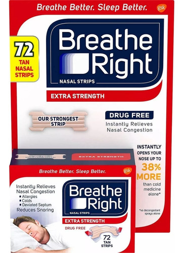 Breathe Right Tiras Nasales Extra Fuertes, 72 Unidades