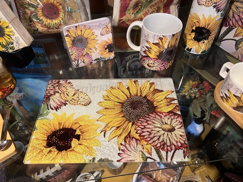 Tabla Para Picar Chica Vidrio Templado Girasoles Girasoles Blanco