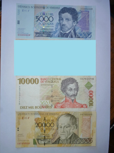 Billetes Antiguos De Venezuela, Colección Set De 3 Billetes.