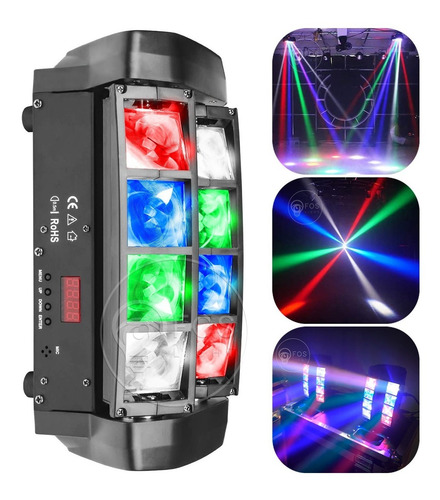 8x Mini Moving Spider Beam 8 Leds Osram Rgbw 5w Dmx Dj Festa