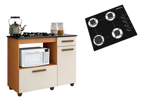 Kit Balcão Violeta Mais Fogão Cooktop Ultra Chama 4 Bocas