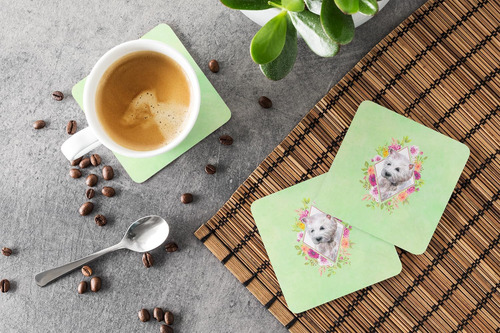 Juego De 4 Posavasos De Espuma Con Flores Verdes De West Hig