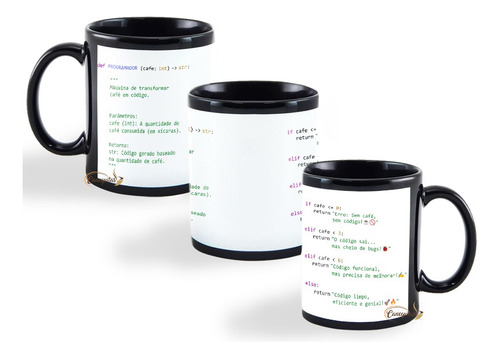 Caneca Profissão Programador Python Codigo Toda Preta Xicara