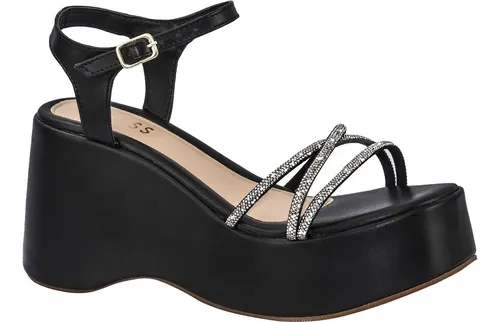Sandália Feminina Plataforma Anabela Meia Pata Strass Brilho Sandália Feminina Plataforma Anabela Meia Pata Strass Brilho
