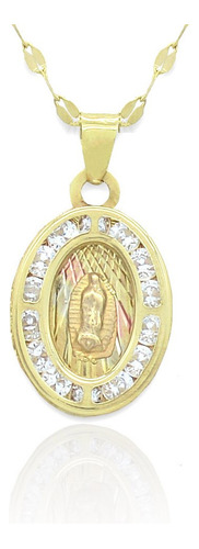 Hermoso Collar Dije Virgen Con Ziconias Oro De 10k!