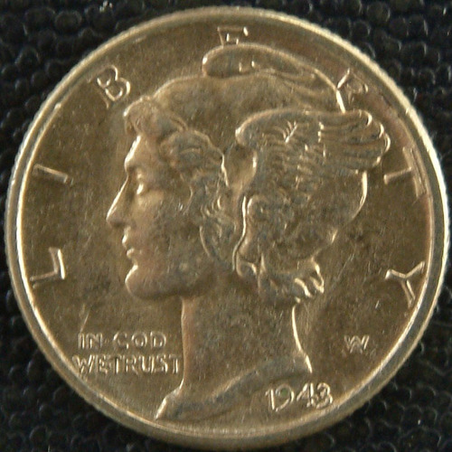 1943 P Dime Mercurio Diez Centavos 10c Ms Moneda Plata Rara