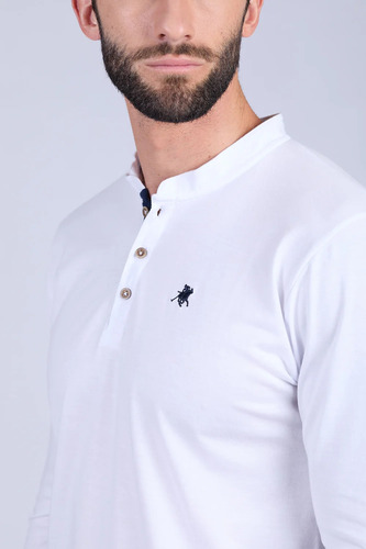 Remera Cuello Mao Con Botones Manga Larga Oxford Polo Club