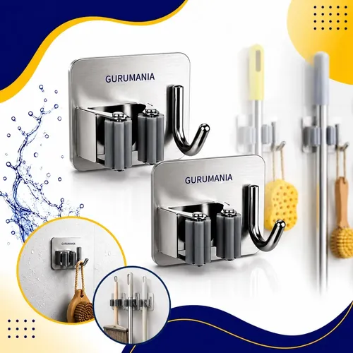 Boa Dica Kit 02 Suporte Vassouras Adesivo Inox Parede Gancho Organiza Boa Dica