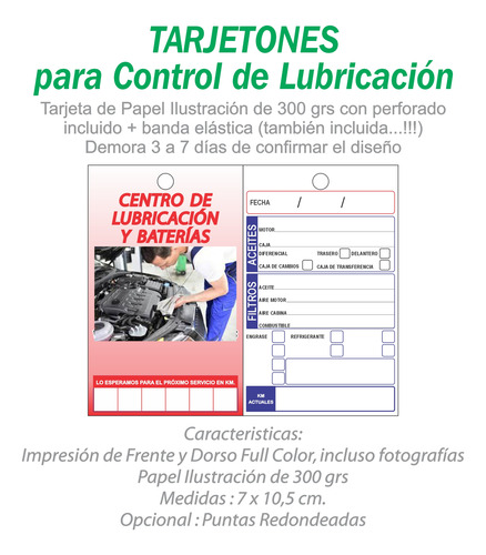 Tarjetas Cambio Aceite Filtro Lubricentro ( 1000 Unidades )