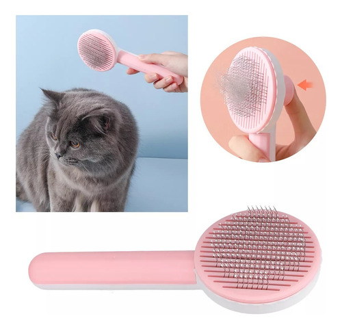 Cepillo Cardina Automático Para Perros/gatos Cerdas Finas Celeste