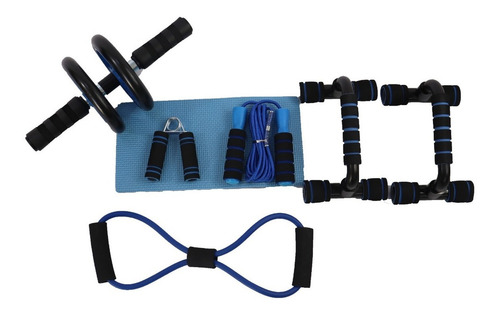 Kit Rodillo Abdominal Barras Push-up Cuerda Ejercitador Mano