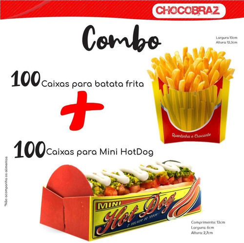 Kit 100 Caixas Batata Frita + 100 Caixas P/ Hotdog Foodtruck