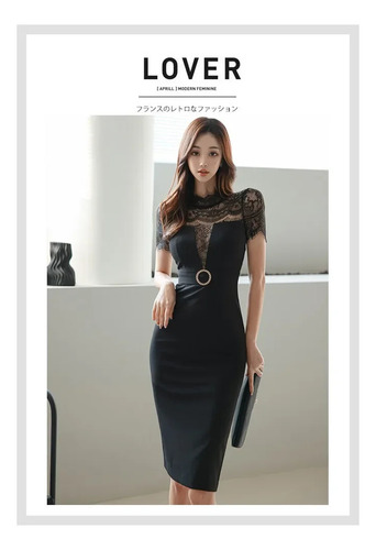 Elegante Vestido Ajustado Con Cintura De Encaje Para Mujer