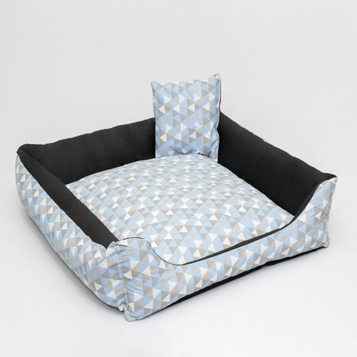 Cama Pet Luxo Impermeável 70x70x15 Cm Extra Grande Almofada Cor Collor Azul Desenho Estampada