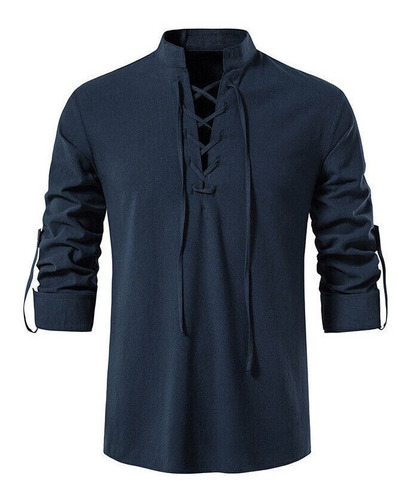 Blusa Con Cuello En V Para Hombre - Camisa Medieval De Pirat