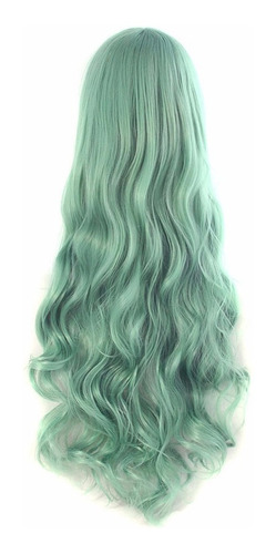 ¡ Peluca Ondulada 80cm Verde Kanekalon Halloween Cosplay !!