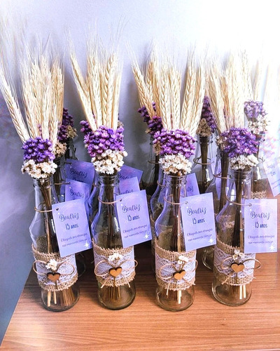 15 Garrafinhas Decorada Com Flores Secas E Tag
