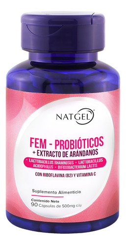 Fem | Probióticos Para La Mujer + Extracto de Arándanos | 90 Softgels | Formula Patentada | Natgel