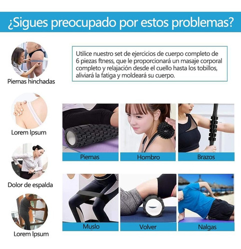 6pcs Rodillo Masaje Muscular Foam Roller Espuma Yoga Pilates