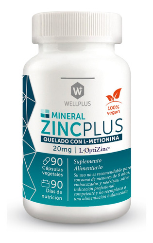 Zinc Plus Quelatado com L-Metionina 90 cápsulas WellPlus