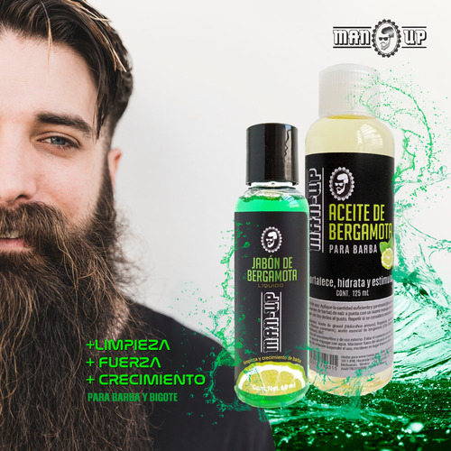 Man Up Kit Aceite Cuidado Barba Y Bigote Y Shampoo Bergamota