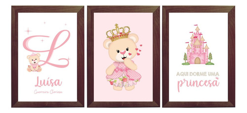 Kit Com 3 Quadros Decorativos Do Tema Ursinha Princesa