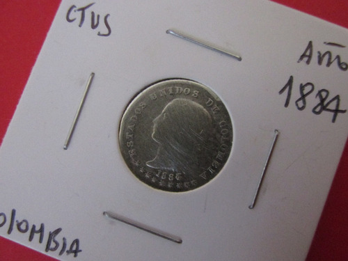 Moneda Estados Unidos De Colombia 10 Ctvs Plata 1884 Escasa (Usado)
