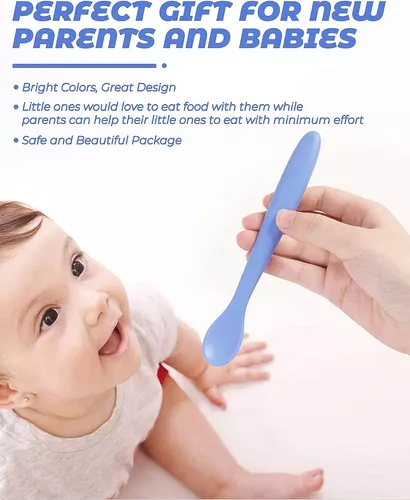 ME.FAN Cucharas de silicona para bebés (paquete de 6) cucharas  para bebés de primera etapa, utensilios para bebés, cuchara de  entrenamiento suave, cuchara de autoalimentación, juego de cucharas  masticables para bebés