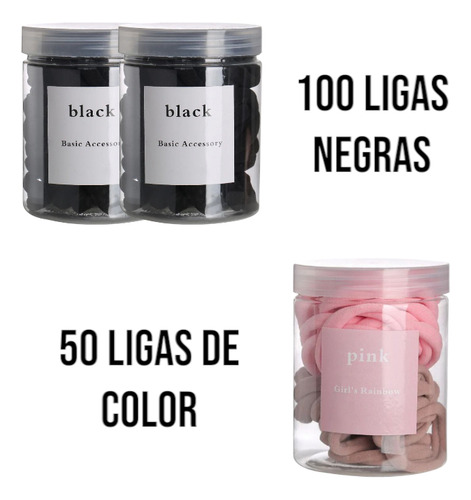 Ligas Elásticas Medianas Para El Cabello 150 Pcs Negro Y Rosa