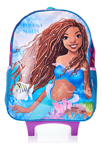 Mochila De Rodinhas Infantil Meninas A Pequena Sereia Com Lancheira E Estojo Xeryus